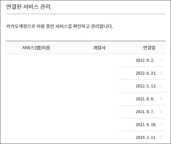 카카오 계정과 연결된 사이트 확인