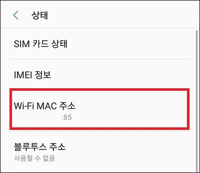 스마트폰에서 맥 주소 확인하기