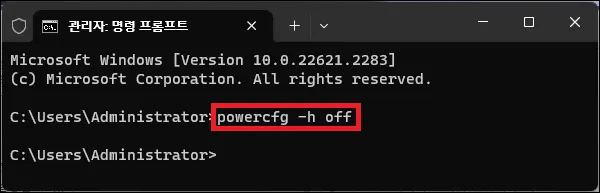 최대 절전 모드 비활성화 명령어