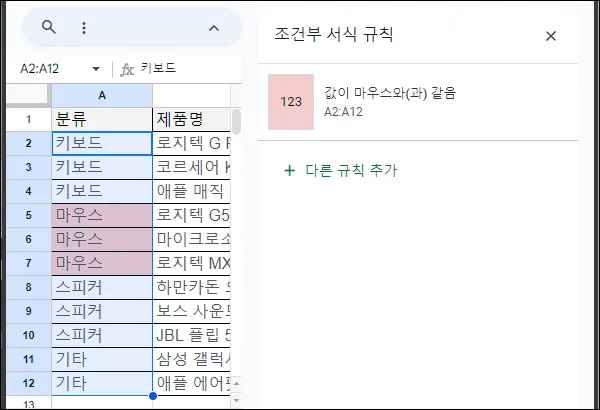 구글 시트 조건부 서식 변경 및 삭제