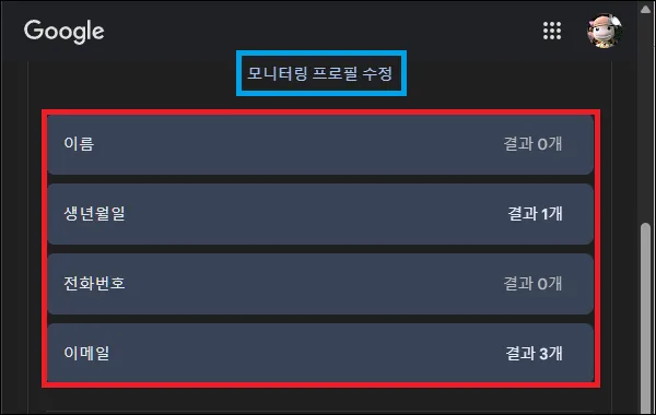 구글 다크 웹 보고서에서 개인정보 유출 확인